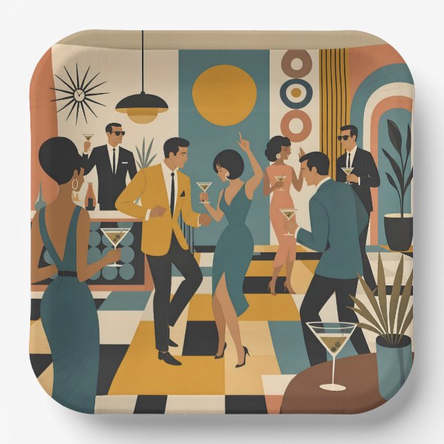 Mid Century Hip Martini Dance Party Paper Plate (Front)