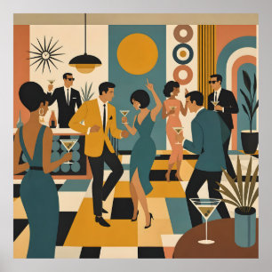 Mid Century Hip Martini Dance Party Poster