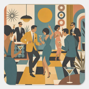 Mid Century Hip Martini Dance Party Square Sticker