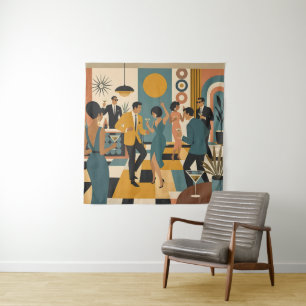 Mid Century Hip Martini Dance Party Tapestry