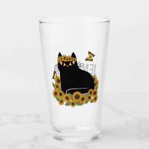 Mid Century hippie black cat Glass