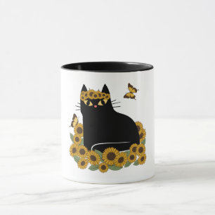 Mid Century hippie black cat Mug