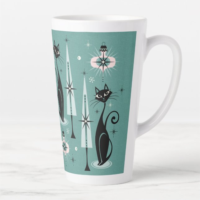 Mid Century Holiday Meow Atomic Kitty Christmas Latte Mug (Right)