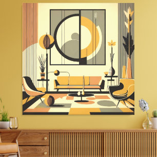 Mid Century Interior Design Autumn Hues Livingroom Canvas Print