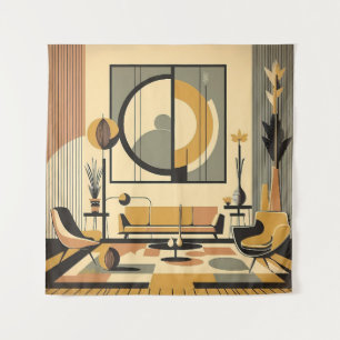 Mid Century Interior Design Autumn Hues Livingroom Tapestry