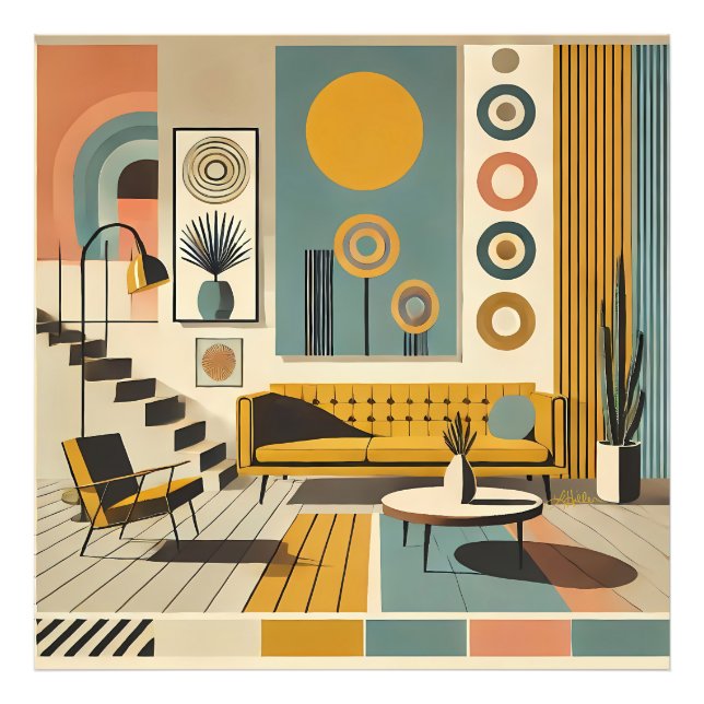 Mid Century Interior Design Dessert Livingroom Photo Print (Front)