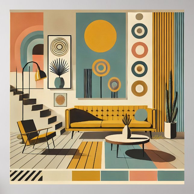 Mid Century Interior Design Dessert Livingroom Poster (Front)