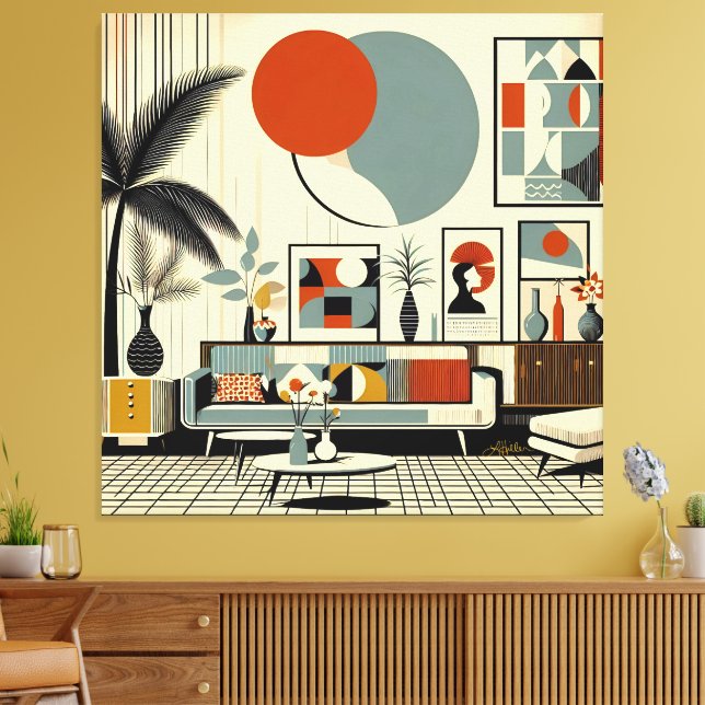Mid Century Interior Design Eclipse Livingroom Canvas Print (Insitu(LivingRoom))