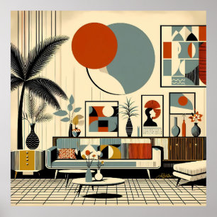 Mid Century Interior Design Eclipse Livingroom Poster
