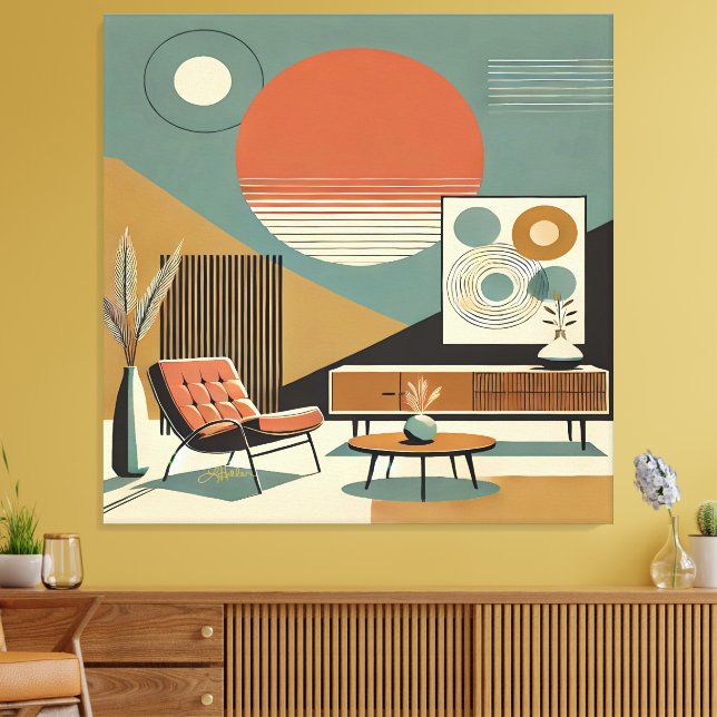 Mid Century Interior Design Sunrise Livingroom Canvas Print (Insitu(LivingRoom))