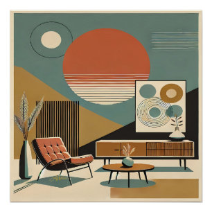 Mid Century Interior Design Sunrise Livingroom Poster