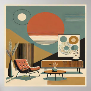 Mid Century Interior Design Sunrise Livingroom Poster