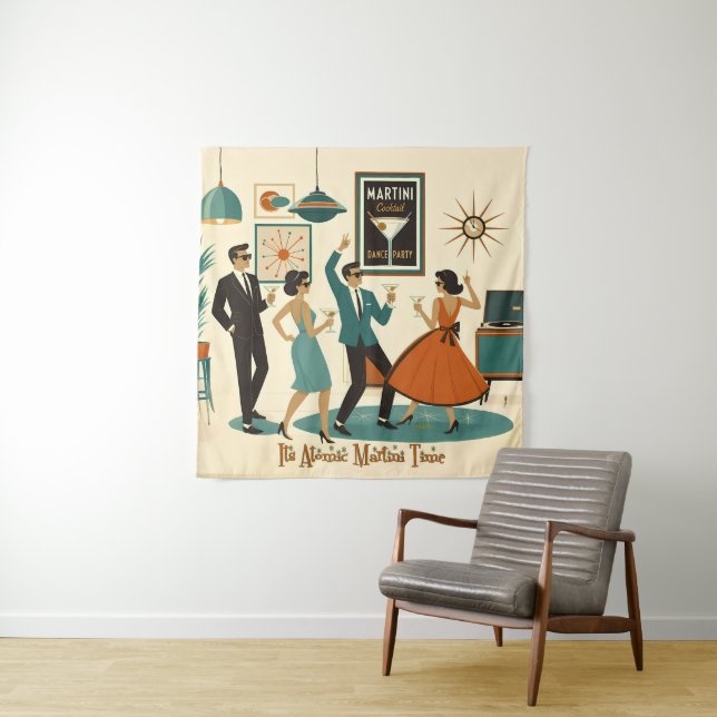 Mid Century Its Atomic Martini Time Cocktail Party Tapestry (In Situ)