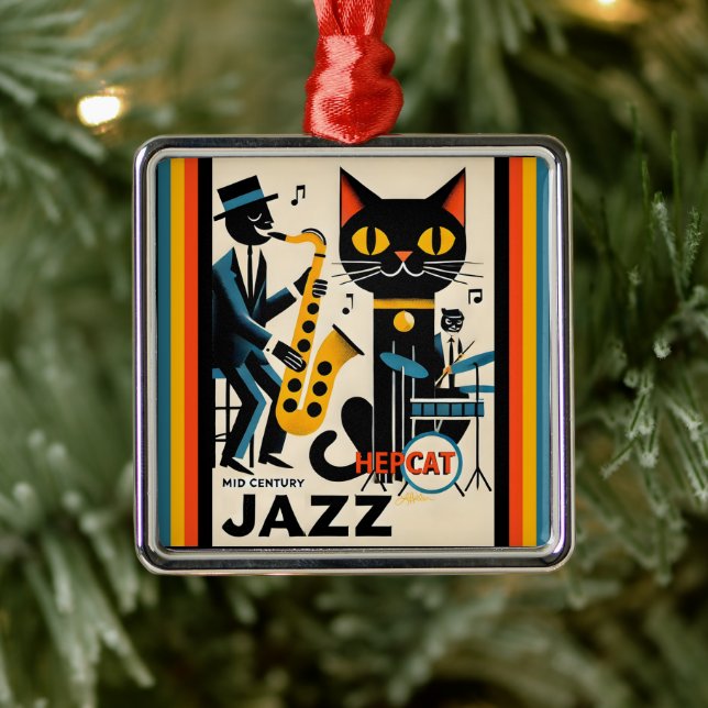 Mid Century Jazz Age HepCat Black Cat Metal Tree Decoration (Tree)