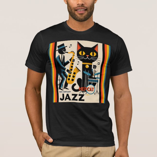 Mid Century Jazz Age HepCat Black Cat T-Shirt (Front)