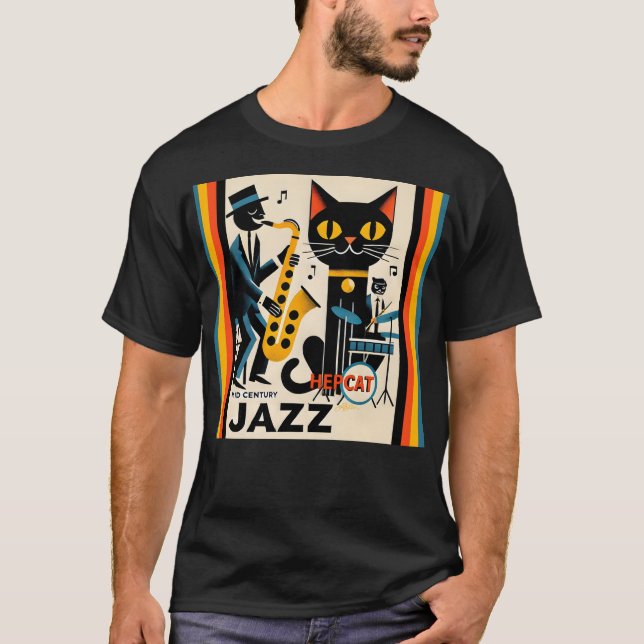 Mid Century Jazz Age HepCat Black Cat T-Shirt (Front)