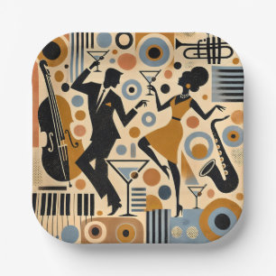 Mid Century Jazz Age Minimalist Art Martini Dance Paper Plate