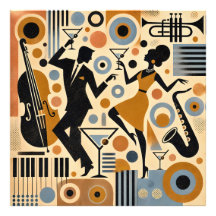 Mid Century Jazz Age Minimalist Art Martini Dance