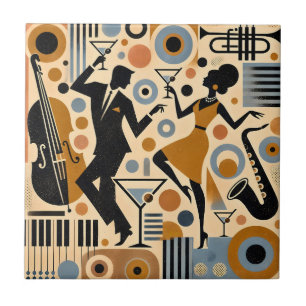 Mid Century Jazz Age Minimalist Art Martini Dance Tile