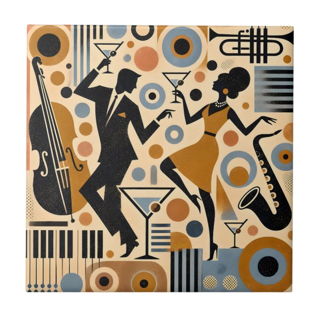 Mid Century Jazz Age Minimalist Art Martini Dance Tile (Front)