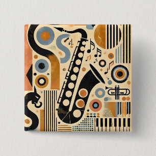 Mid Century Jazz Age Minimalist Art Saxophone 15 Cm Square Badge
