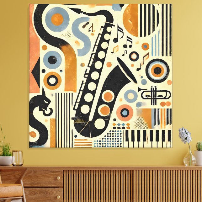 Mid Century Jazz Age Minimalist Art Saxophone Canvas Print (Insitu(LivingRoom))