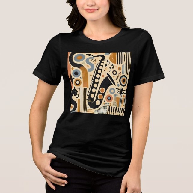 Mid Century Jazz Age Minimalist Art Saxophone Tri-Blend Shirt (Front)