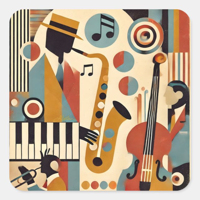 Mid Century Jazz Age Modern Minimalist Trio Square Sticker (Front)