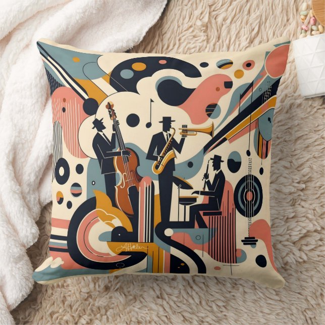 Mid Century Jazz Age Psychedelic Trio Cushion (Blanket)