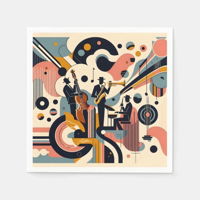 Mid Century Jazz Age Psychedelic Trio Napkin (Front)