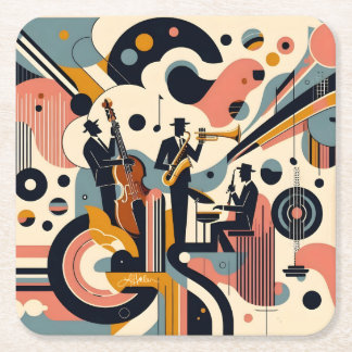Mid Century Jazz Age Psychedelic Trio Square Paper Coaster