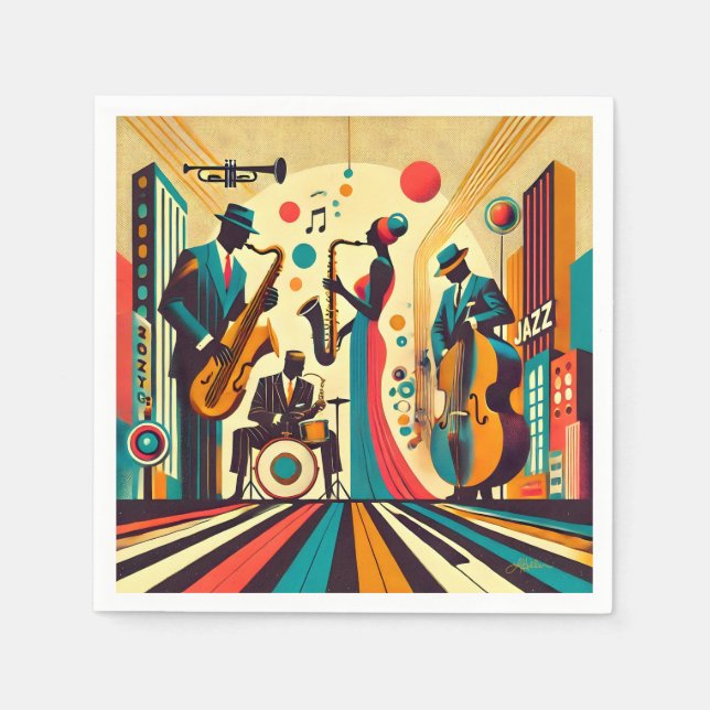 Mid Century Jazz Age Quartet Napkin (Front)