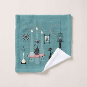 Mid Century Kitty Family Mischief ©studioxtine Bath Towel Set