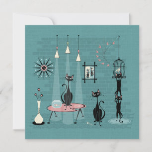Mid Century Kitty Family Mischief ©studioxtine Card