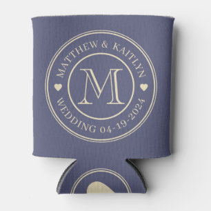 Mid-Century Lavender Breeze Wedding Monogram Heart Can Cooler