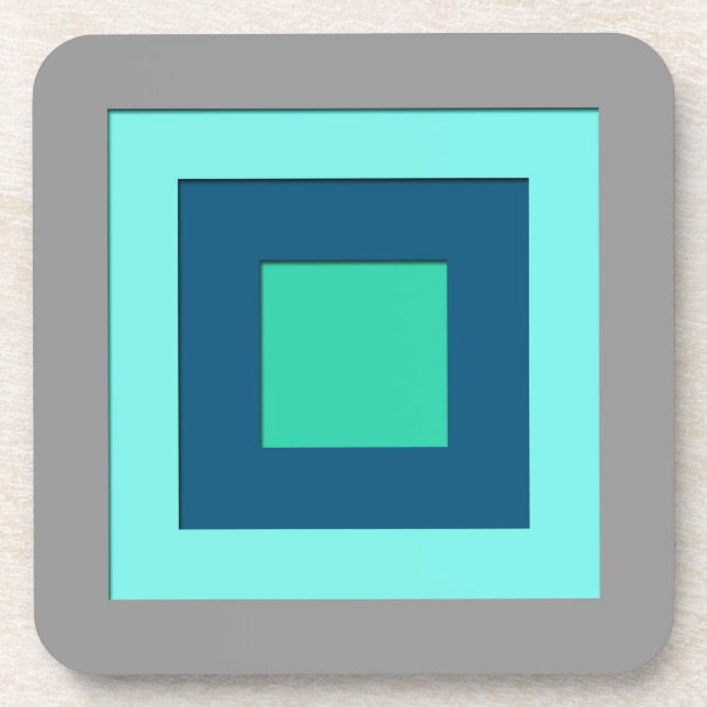 Mid-Century layered squares - blue & grey / grey Coaster (Front)