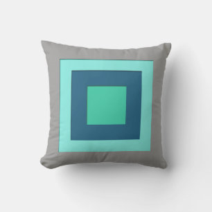 Mid-Century layered squares - blue & grey / grey Cushion