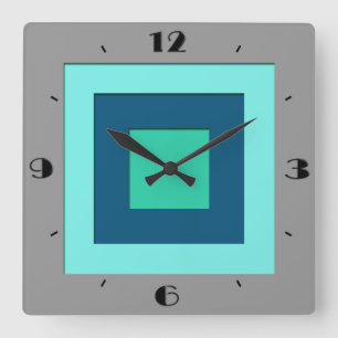 Mid-Century layered squares - blue & grey / grey Square Wall Clock