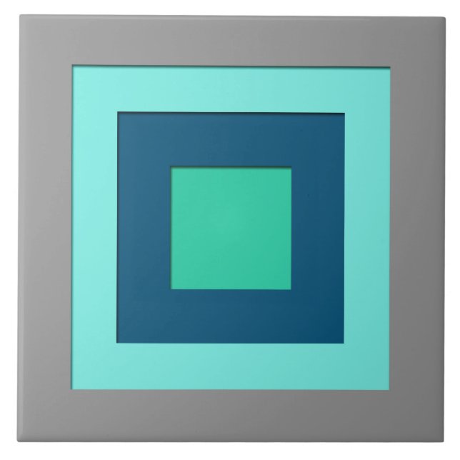 Mid-Century layered squares - blue & grey / grey Tile (Front)