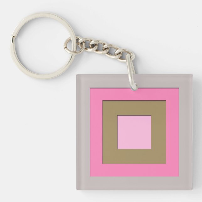 Mid-Century layered squares - grey / grey & pink Key Ring (Front)