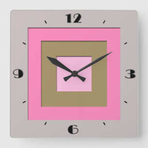 Mid-Century layered squares - grey / grey & pink Square Wall Clock