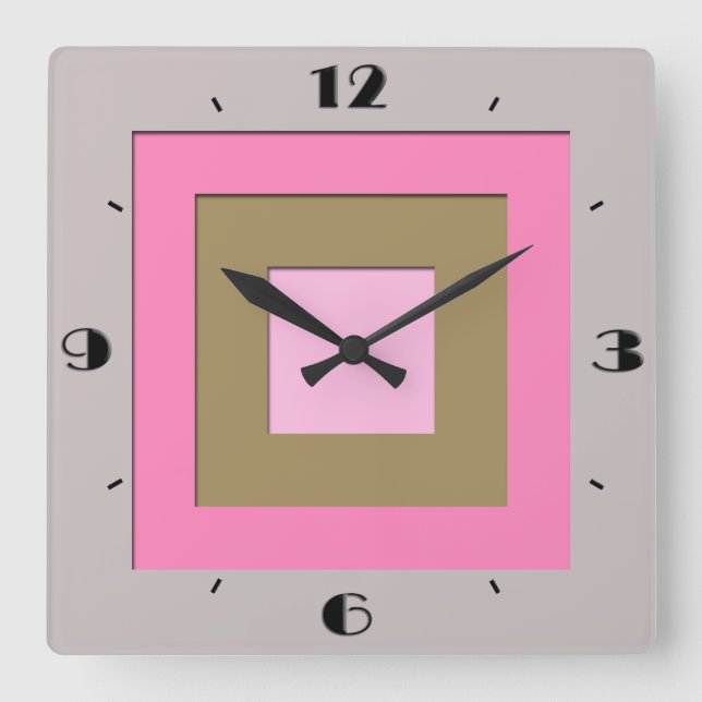 Mid-Century layered squares - grey / grey & pink Square Wall Clock (Front)