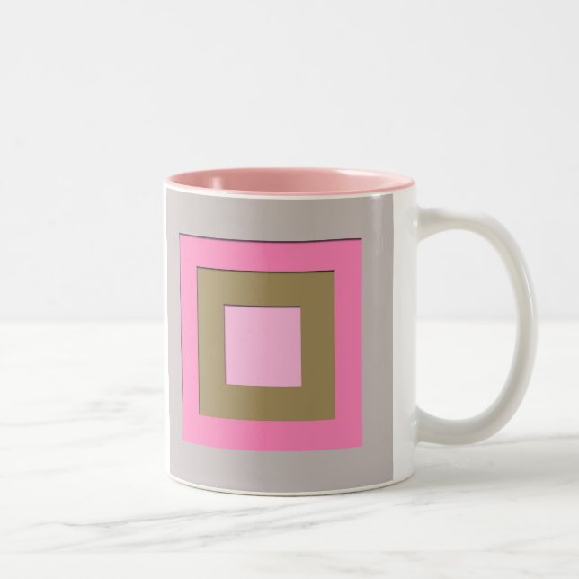 Mid-Century layered squares - grey / grey & pink Two-Tone Coffee Mug (Right)