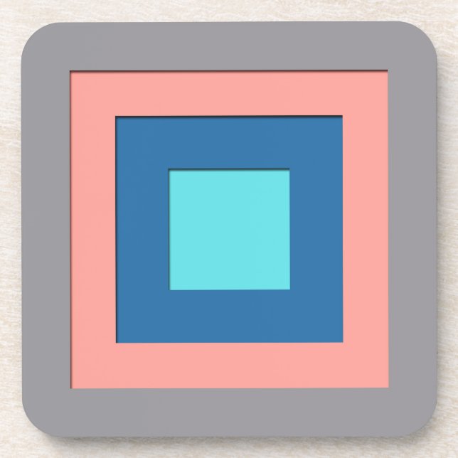 Mid-Century layered squares - grey, peach & blue Coaster (Front)