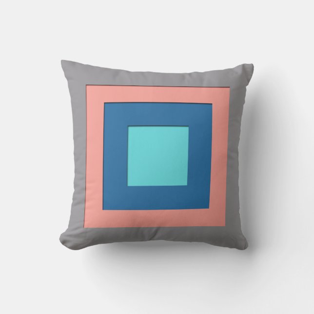 Mid-Century layered squares - grey, peach & blue Cushion (Front)
