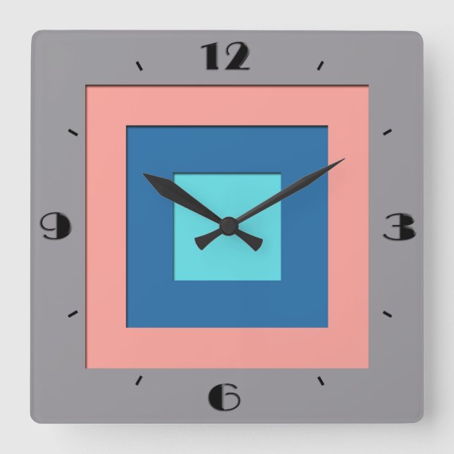 Mid-Century layered squares - grey, peach & blue Square Wall Clock (Front)
