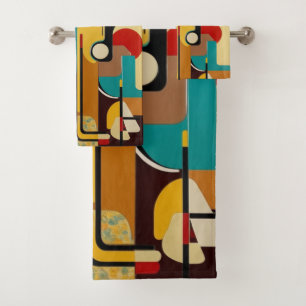 Mid-Century Magic   Abstract Shapes Design Bath Towel Set