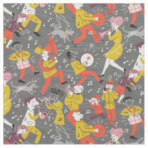 Mid Century Marching Band on Grey Fabric