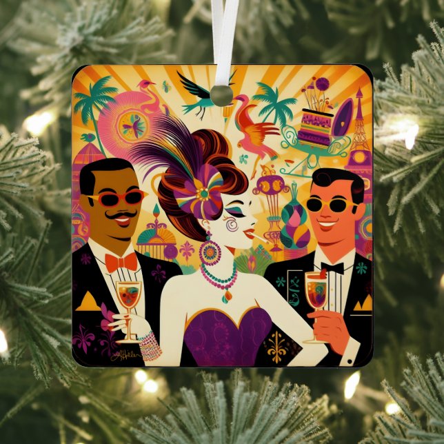 Mid Century Mardi Gras Cocktail Party Metal Tree Decoration (Insitu)