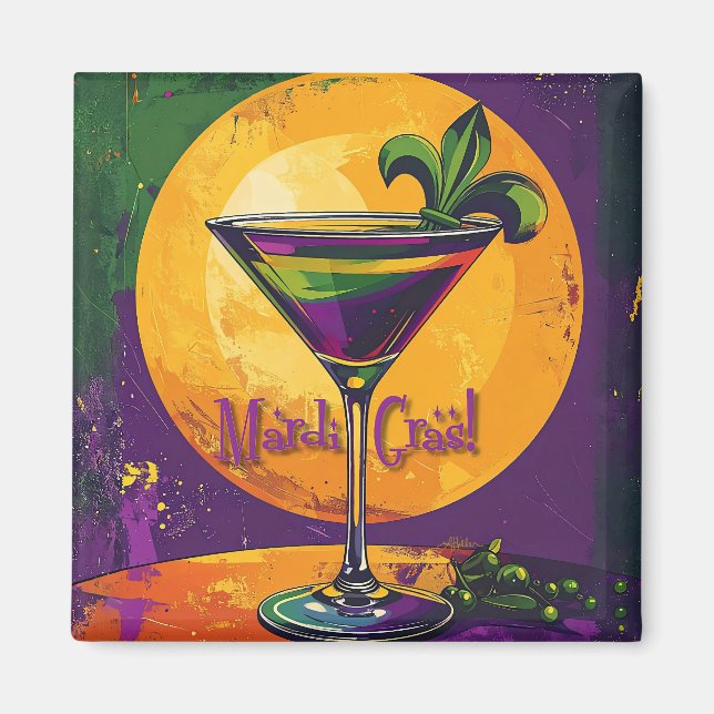 Mid Century Mardi Gras Sunset Fleur De Lis Martini Magnet (Front)